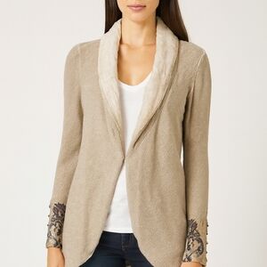 Soft Surroundings Beige Women's Cardigan/Blazer with Embroidered Cuffs